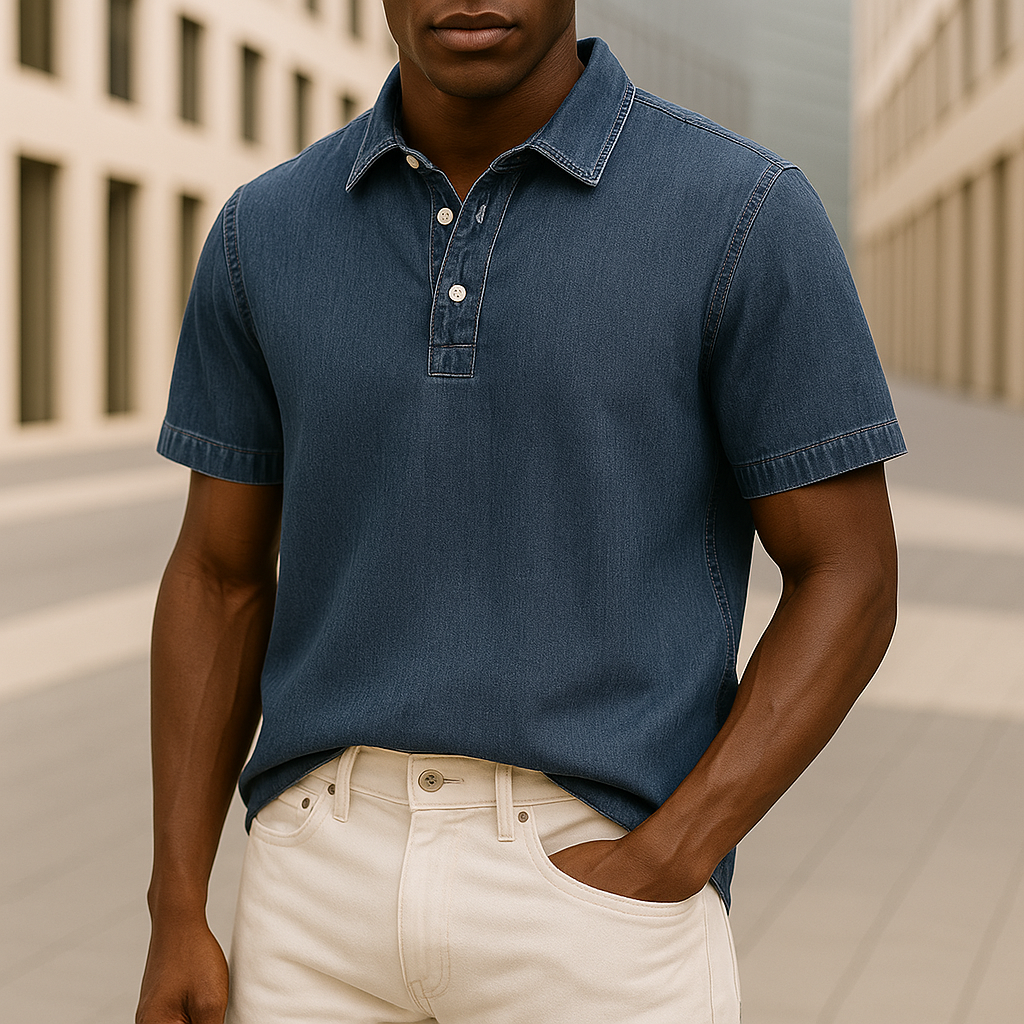 Men's Denim Polo Shirt-Mode Drift