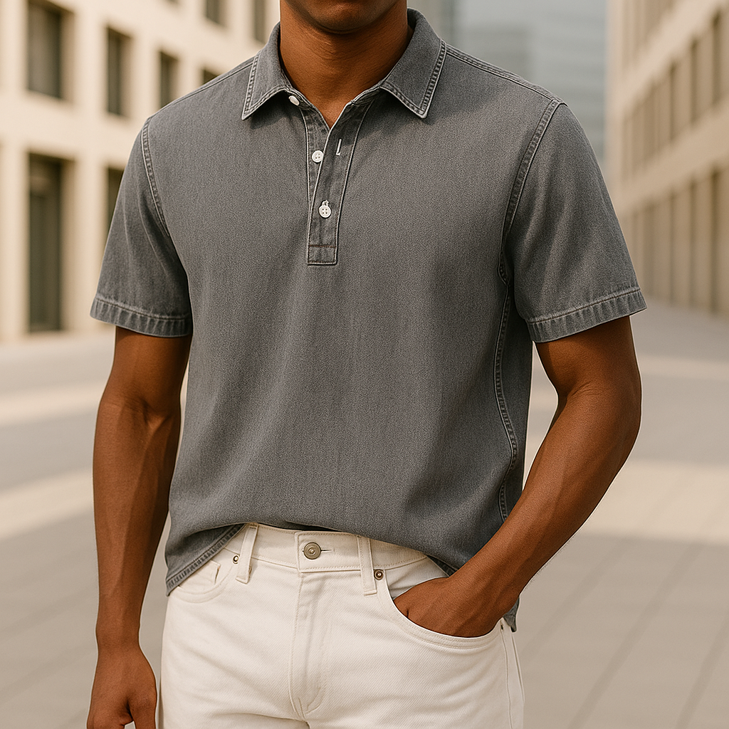 Men's Denim Polo Shirt-Mode Drift