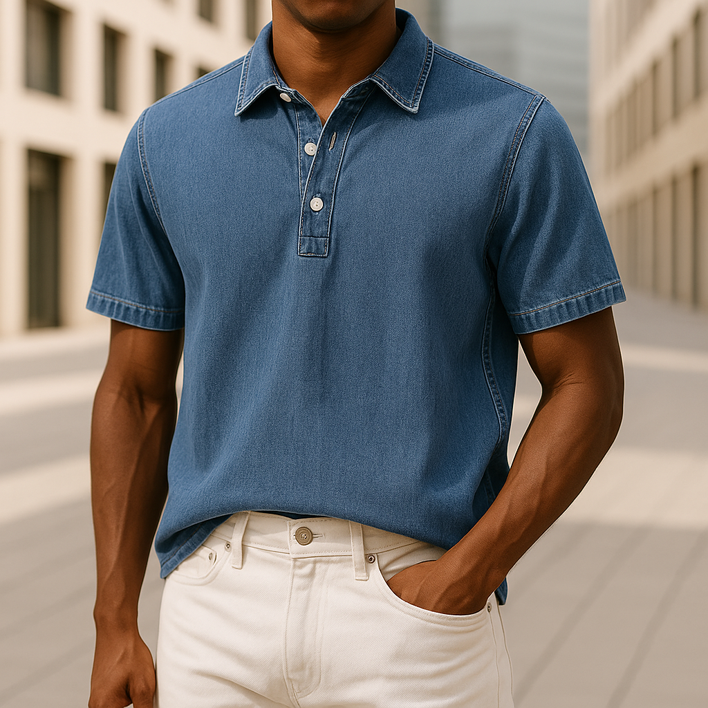 Men's Denim Polo Shirt-Mode Drift