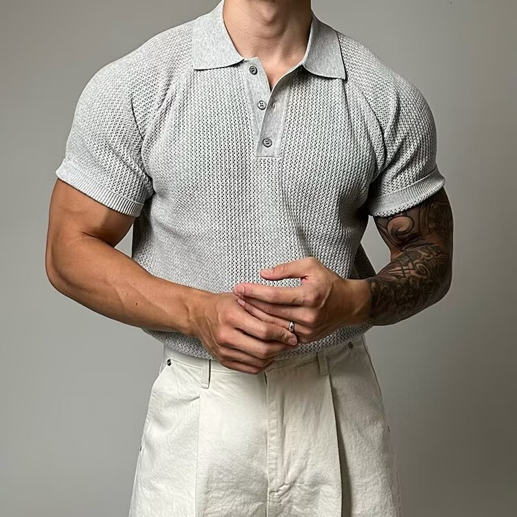 Men's Waffle Knit Polo Shirt-Mode Drift
