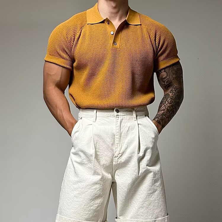 Men's Waffle Knit Polo Shirt-Mode Drift