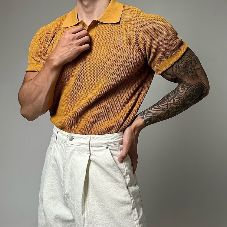 Men's Waffle Knit Polo Shirt-Mode Drift