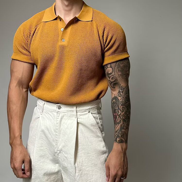 Men's Waffle Knit Polo Shirt-Mode Drift