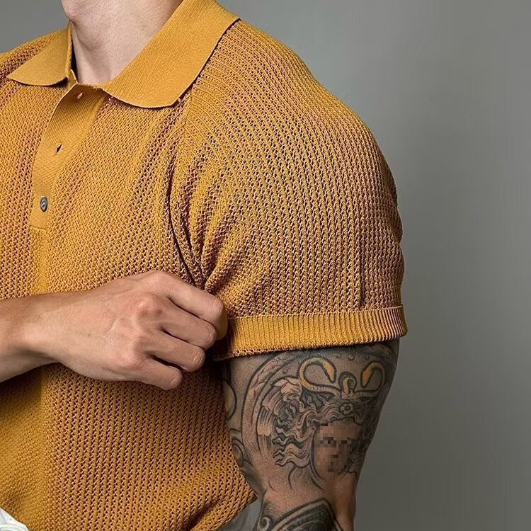 Men's Waffle Knit Polo Shirt-Mode Drift