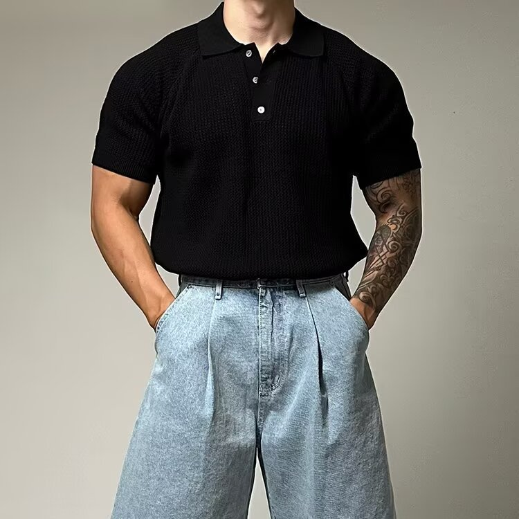 Men's Waffle Knit Polo Shirt-Mode Drift
