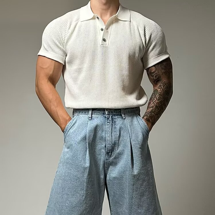 Men's Waffle Knit Polo Shirt-Mode Drift