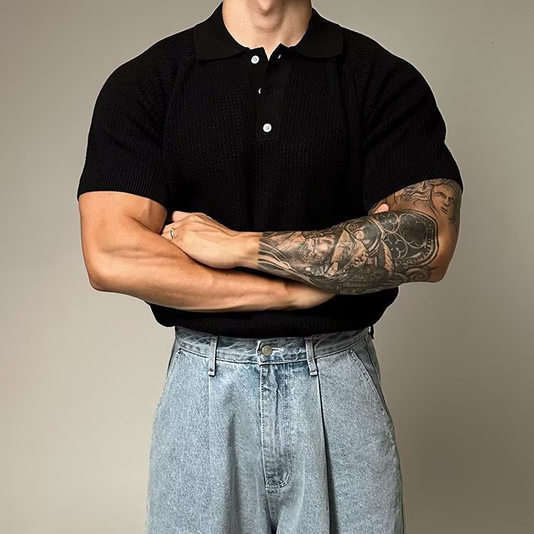 Men's Waffle Knit Polo Shirt-Mode Drift