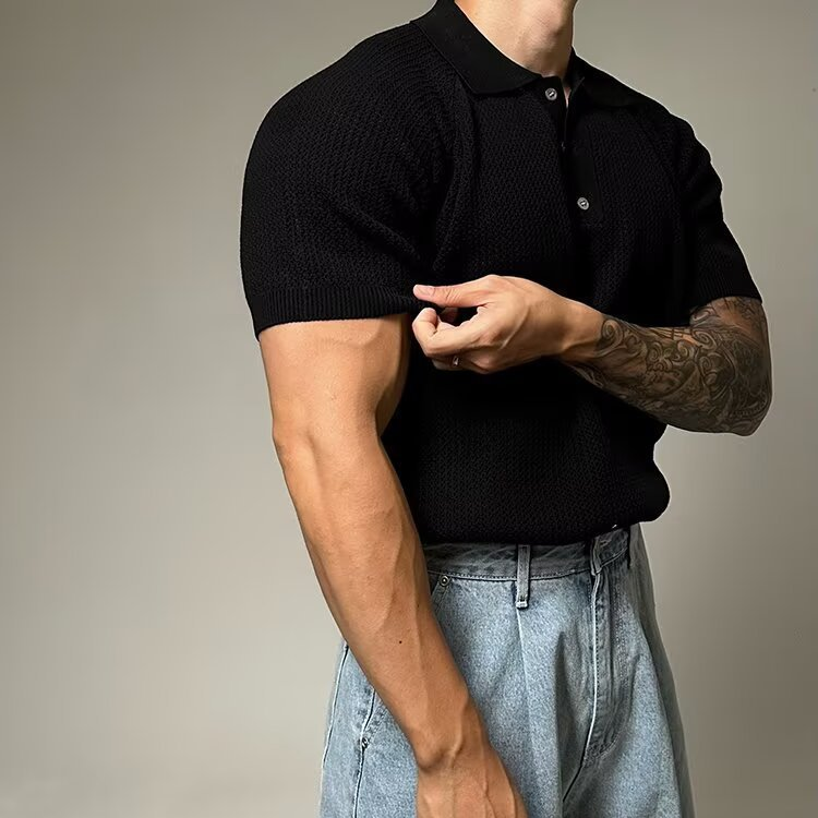 Men's Waffle Knit Polo Shirt-Mode Drift