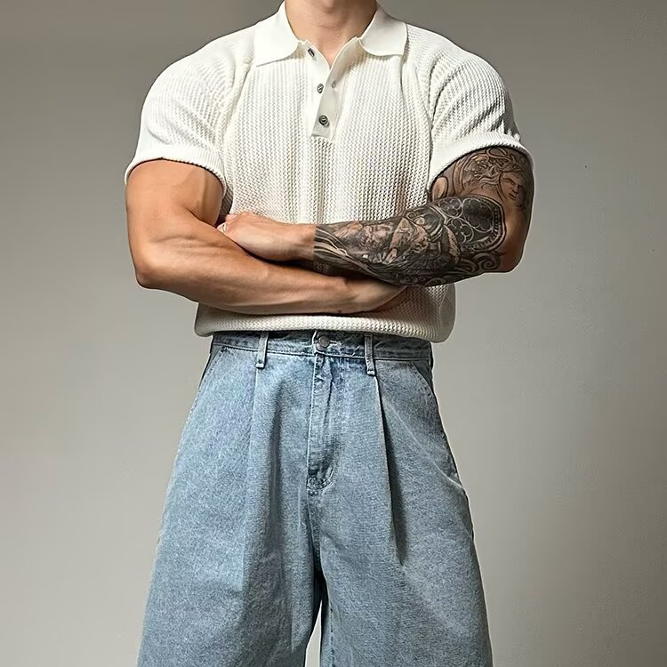 Men's Waffle Knit Polo Shirt-Mode Drift