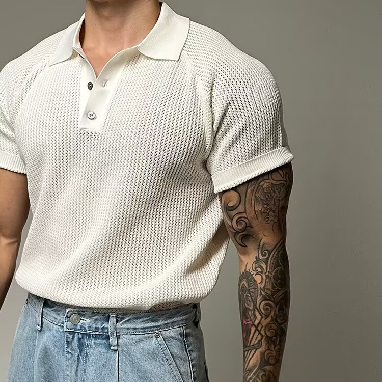 Men's Waffle Knit Polo Shirt-Mode Drift