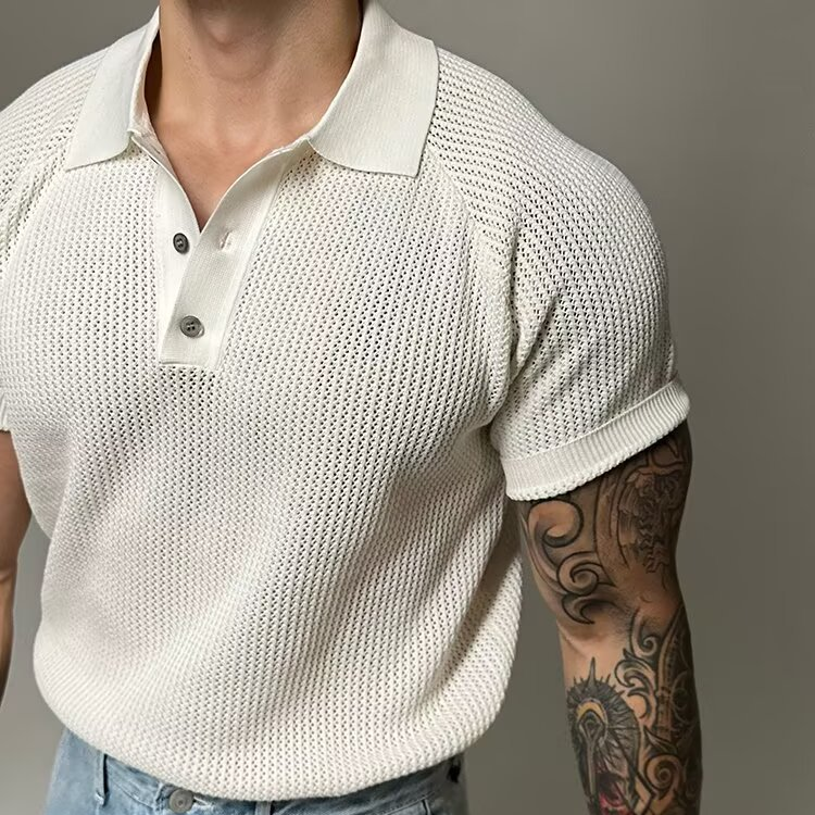 Men's Waffle Knit Polo Shirt-Mode Drift