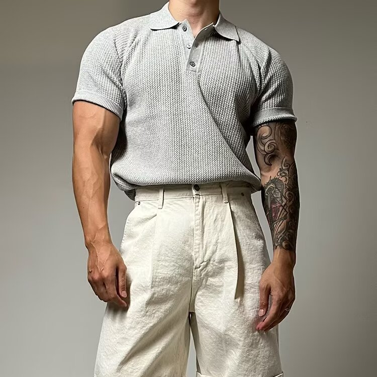 Men's Waffle Knit Polo Shirt-Mode Drift