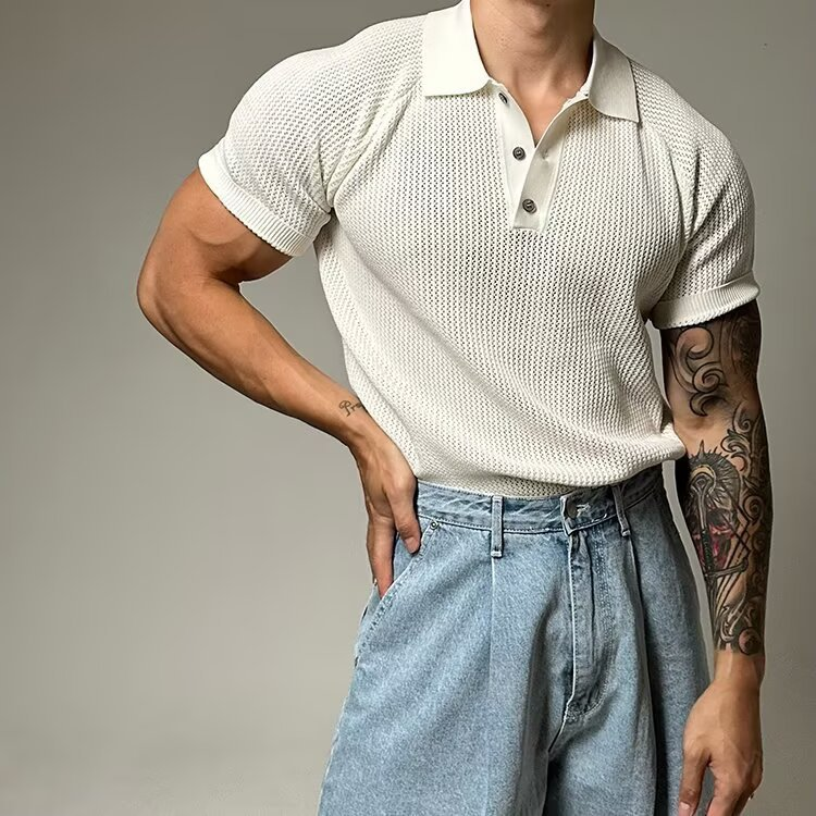 Men's Waffle Knit Polo Shirt-Mode Drift